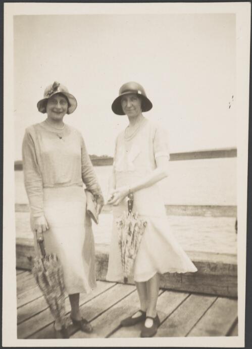 Elizabeth Haynes and another woman on pier, Sydney?, approximately 1925 / Albert Dryer