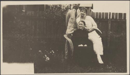 Two women and a man in a garden, Sydney?, approximately 1930 / Albert Dryer