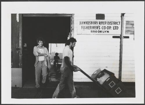 Robert Adamson and Paul at the Hawkesbury River District Fisherman's Co-Op Ltd, Brooklyn, New South Wales, 1987 [picture] / Juno Gemes