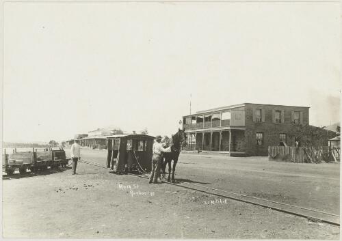 Horse-drawn tram in the main street of Roebourne, Western Australia, ca. 1912 [picture]