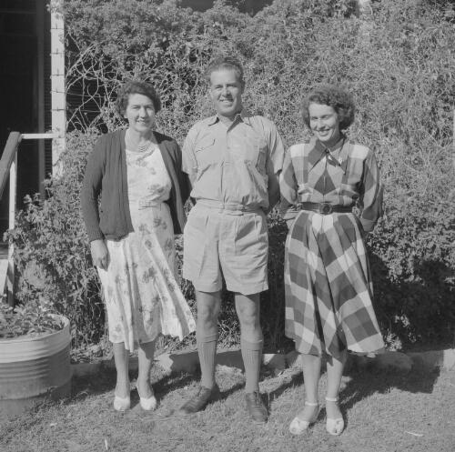 Mr and Mrs Fuller (manager), daughter Lesley Fuller, Rosewood Station, Northern Territory, August 1953 [picture]