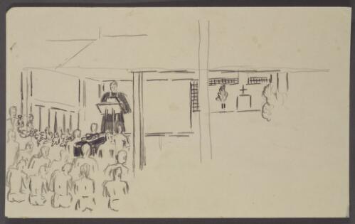 [Gathering at church, Changi, 1942-1945] [picture] / [J.N.D. Harrison]