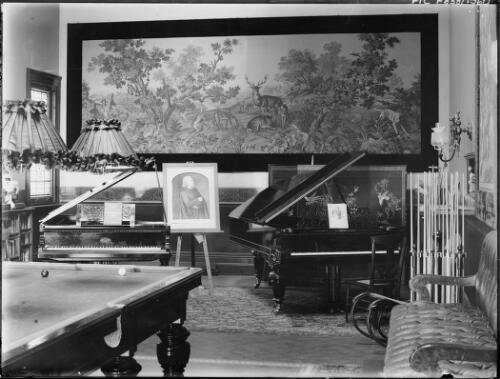 Interior, featuring a snooker table and two grand pianos, Tarana, Wylde Street, Potts Point, Sydney, ca. 1900, 1 [picture]