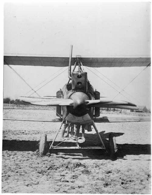 Head on view of a captured German biplane DFW CV, France, ca. 1916 [picture]