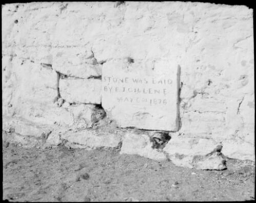 Foundation stone laid by Frances James Gillen, at the old Telegraph Station, Alice Springs, Northern Territory, 1947 [picture] / E.W. Searle
