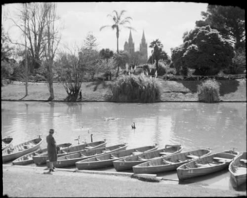 Row boats for hire, River Torrens, Adelaide, ca. 1949, 1 [picture] / E.W. Searle