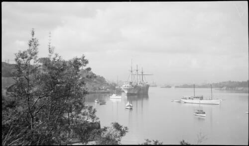 Hulk of the Sobraon, later HMAS Tingira, Berrys Bay, Sydney Harbour, ca. 1935, 2 [picture] / E.W. Searle