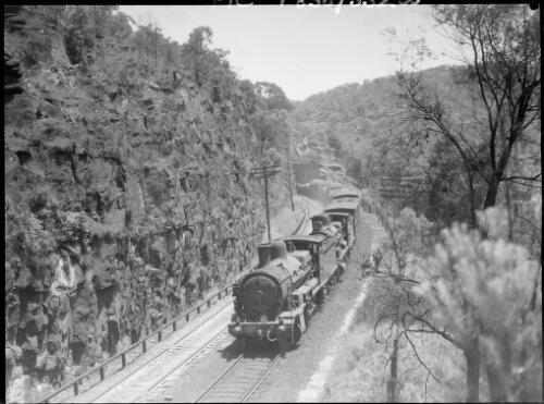 Double headed goods train, near Brooklyn, Hawkesbury River region, New South Wales, ca. 1935, 3 [picture] / E.W. Searle