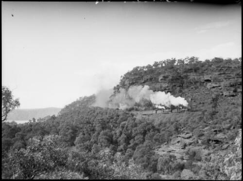 Double headed passenger train, near Brooklyn, Hawkesbury River region, New South Wales, ca. 1935, 2 [picture] / E.W. Searle