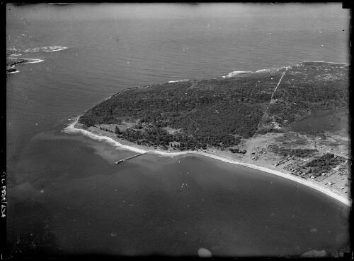 Aerial view of Captain Cook's landing monument, Kurnell, Botany Bay, New South Wales, ca. 1935 [picture] / E.W. Searle