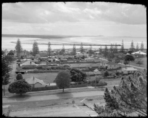 Harbour entrance from church tower, Port Macquarie, New South Wales, ca. 1949 [picture] / E.W. Searle