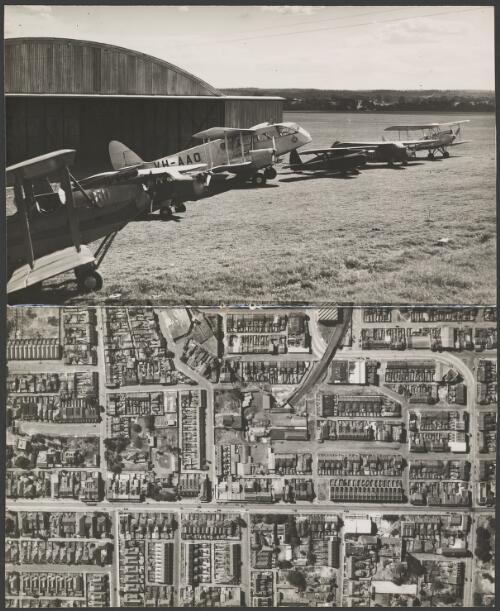 Fleet of aircraft and aerial photograph of Glebe, Sydney, ca. 1935, 1 [picture]