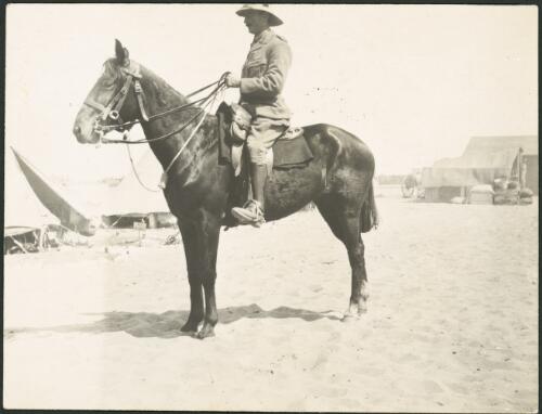Captain Gee sitting on a horse, Mena Camp, near Cairo, Egypt, ca. 1915 [picture]