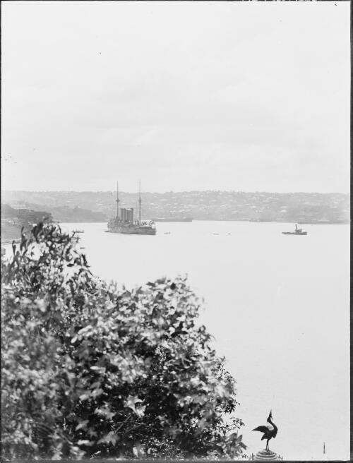 Four funnelled Japanese ship moored in Sydney Harbour, ca. 1910 [picture]