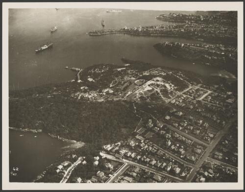 Aerial view of Taronga Zoological Park with Cremorne Point in the background, Sydney Harbour, ca. 1935 [picture] / E.W. Searle