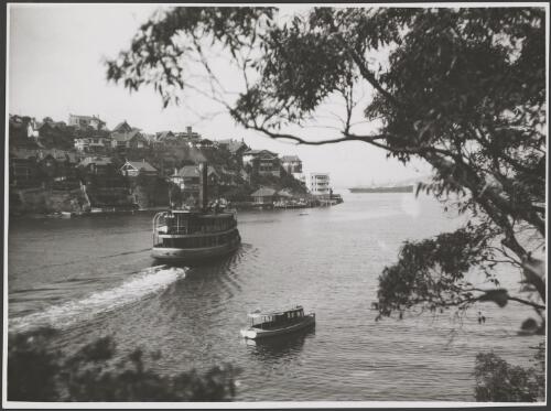 Ferry Kirawa departing Mosman dock, Mosman Bay, Sydney Harbour, ca. 1935, 2 [picture] / E.W. Searle