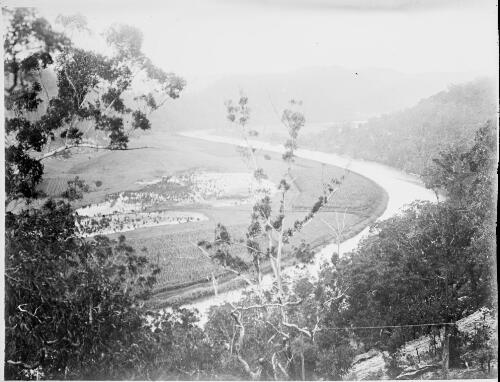 River with treeless plain on one side and wooded hills on the other, Australia, ca. 1935 [picture] / E.W. Searle