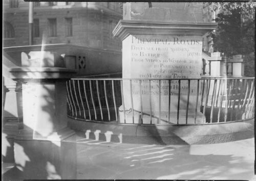 Principal Roads Monument with distances, Martin Place, Sydney, ca. 1935, 2 [picture] / E.W. Searle
