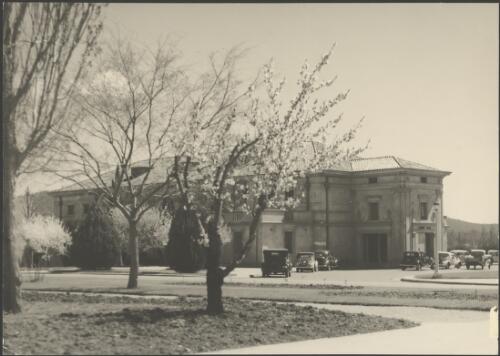 Side view and front entrance portico, Albert Hall, Canberra, ca. 1949 [picture] / E.W. Searle