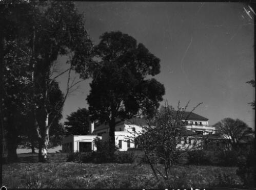 Entrance portico and the east side of the Governor-General's residence, Yarralumla, Canberra, ca. 1949, 4 [picture] / E.W. Searle