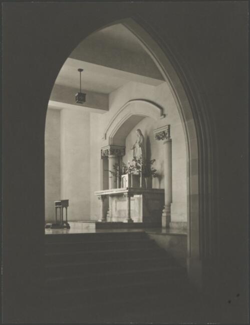 Statue of Mary behind an altar, Stuartholme School, Toowong, Queensland, ca. 1949 [picture] / E.W. Searle