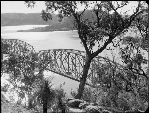 Pacific Highway Bridge with Spectacle Island in the background, Hawkesbury River, New South Wales, ca. 1945 [picture] / E.W. Searle