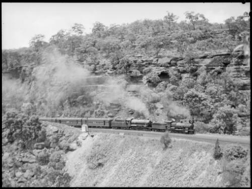 Double headed passenger train, near Brooklyn, Hawkesbury River region, New South Wales, ca. 1935, 5 [picture] / E.W. Searle