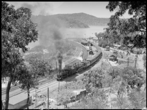 Double headed passenger train, near Brooklyn, Hawkesbury River region, New South Wales, ca. 1935, 6 [picture] / E.W. Searle