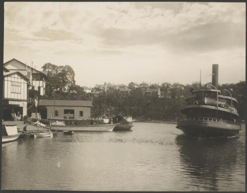 Ferry Kubu approaching  Mosman dock, Mosman Bay, Sydney Harbour, ca. 1935 [picture] / E.W. Searle