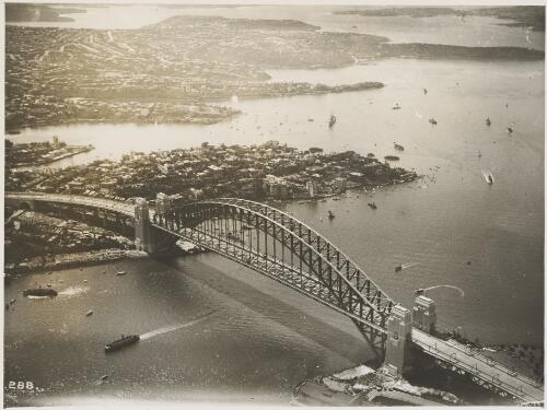 Aerial view of the Sydney Harbour Bridge and Kirribilli, Sydney Harbour, ca. 1935 [picture] / E.W. Searle