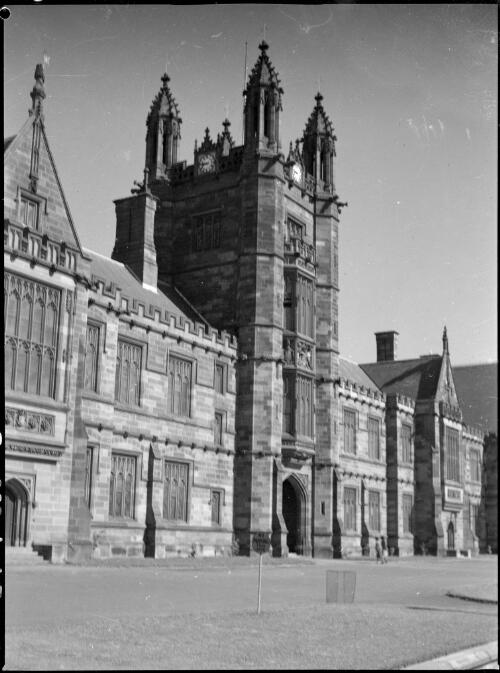 Quadrangle clock tower, University of Sydney, Camperdown, Sydney, ca. 1935, 2 [picture] / E.W. Searle