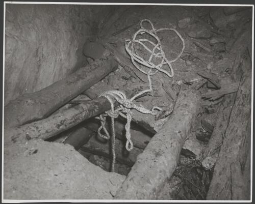 Rope tied to a log at the top of a mineshaft, Australia, ca. 1935 [picture] / E.W. Searle