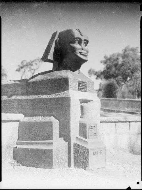 Sphinx statue, Ku-Ring-Gai Chase National Park, New South Wales, 1950 [picture] / E.W. Searle