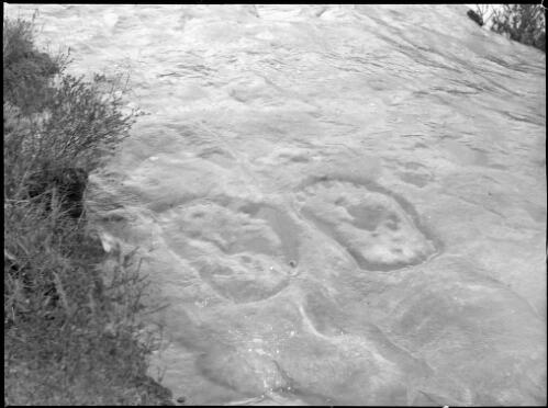 Rock carvings in the shape of two feet, Ku-Ring-Gai Chase National Park, New South Wales, 1950, 4 [picture] / E.W. Searle