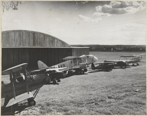 Fleet of aircraft owned by Air Travel and Survey, Macquarie Grove, Camden, New South Wales, 1939 [picture] / E.W. Searle