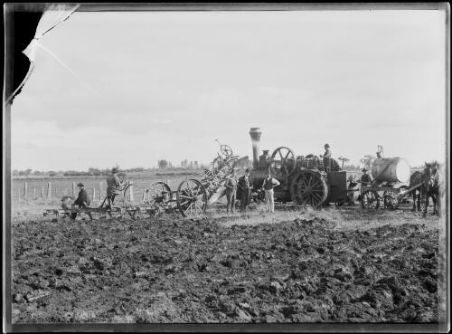 Men operating a plough with a steam ploughing engine, Gippsland, Victoria, ca. 1900, 2 [picture]