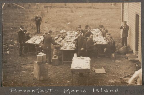 Breakfast, Maria Island [Tasmania], Easter 1912 [picture]