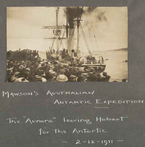 Mawson's Australian Antartic [i.e. Antarctic] Expedition, the 'Aurora' leaving Hobart for the Antartic [i.e. Antarctic], 2-12-1911 [picture]