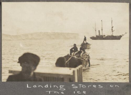Landing stores on the ice [Antarctica, 1912] [picture]