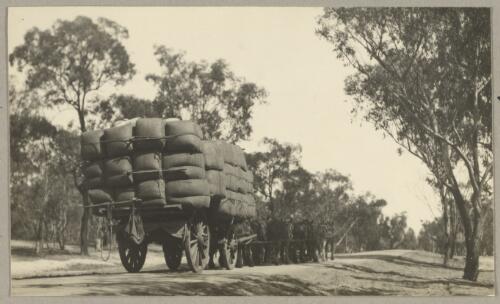 Horse-drawn carriage transporting wool bales, New South Wales, ca. 1935, 2 [picture] / Edward Searle