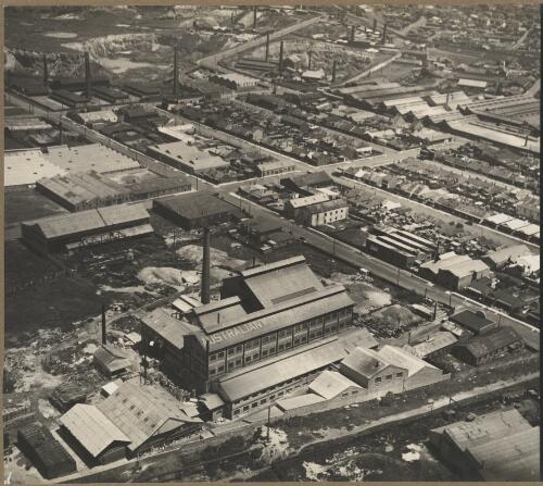 Aerial view of the Australian Window Glass factory at Alexandria, Sydney, ca. 1940 [picture] / E.W. Searle