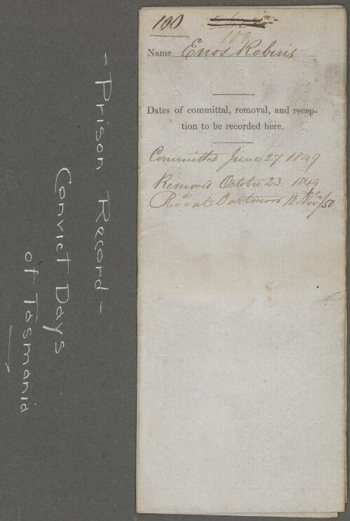 Prison record of Enos Robins, the County Prison Gloucester, 23 October 1849-1850 [manuscript]