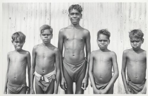 Five boys 10-12 years of age at Umba Kumba, Groote Eylandt,  Australia, June 1948 [picture] / Frank M. Setzler