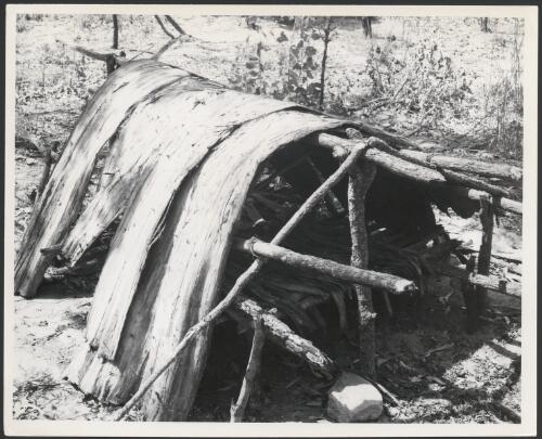 Mosquito house used by the natives at Oenpelli during the wet season, Oenpelli, October 1948. [picture] / Frank M. Setzler