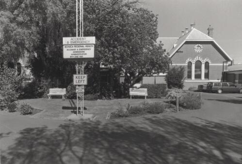 Echuca Base Hospital, Service Street. Echuca, 1994 [picture] / photography by Raymond de Berquelle