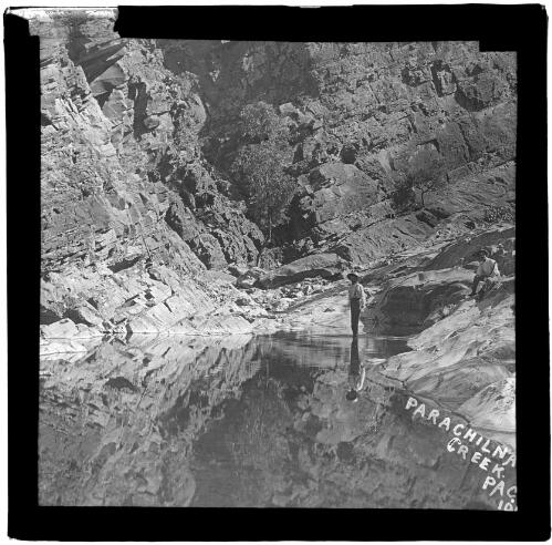Parachilna Creek, South Australia [1] [transparency] : lantern slide used by Rev. F.H. Paterson, north South Australia / [John Flynn?]