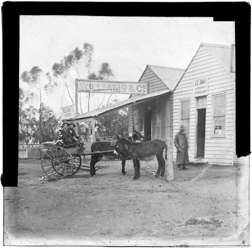 Donkeys and cart, Blinman, South Australia [transparency] : lantern slide used by Rev. F.H. Paterson, north South Australia / [John Flynn?]