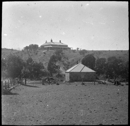 Myrtle Springs Homestead, South Australia [transparency] : lantern slide used by Rev. F.H. Paterson, north South Australia / [John Flynn?]