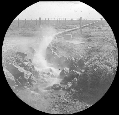 Artesian bore, Clayton River, South Australia, August 1910 [transparency] : lantern slide used by Rev. F.H. Paterson, north South Australia / [John Flynn?]