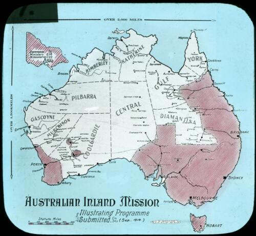 Australian Inland Mission, [map of Australia] illustrating programme submitted Sep. 1914 [transparency] / J.A. Graham